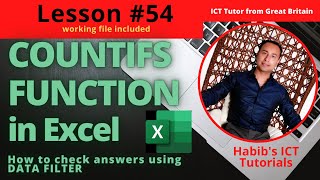 Lesson 54: COUNTIFS function in Excel | How to use Data Filter in Excel | FREE MS Excel Lessons