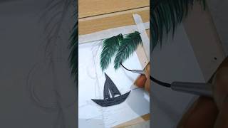 Easy night scenery with boat glass painting ⛵️ @creativeartistshraddha #shorts #youtubeshorts