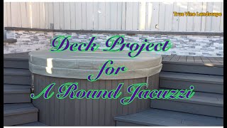 8-ft round jacuzzi (imported from China) surrounded by a redwood deck