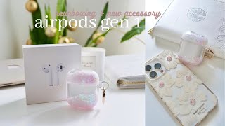 Aesthetic Reunboxing ✨ | Airpods Gen 1 + new accessory 🤍🌸 | L A O