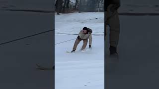 Truck pulling guy on snowboard #shorts #snowboarding