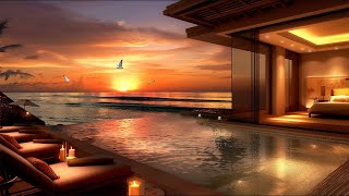 Luxurious Seaside Resort Ambience with Soft Jazz Piano. Sweet Summer Sunset Harmony for Unwind, Soul