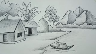 How to draw beautiful scenery | Pencil sketch painting | Village scenery