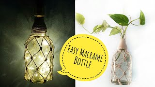 Easy Macrame Bottle | Bottle Art With Thread | Bottle Lamp | Bottle Planter