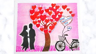 Valentines day drawing | valentine day special drawing| Romantic Couple drawing