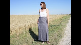 Linen wrap skirt. Full length skirt. Wrap skirt with side ties. Linen A-line skirt. With pocket.