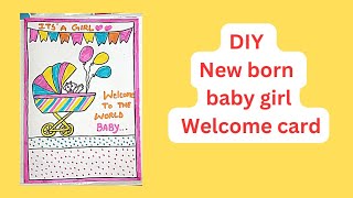 New born baby girl congratulations greeting card/ welcome card