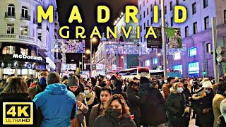 4K MADRID SPAIN| NIGHT WALK TOUR|GRANVIA NOVEMBER2021|CHRISTMAS LIGHTS|