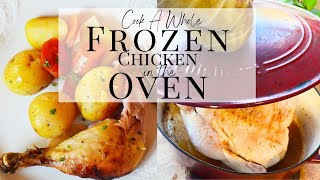 Cook a Frozen Whole Chicken in the Oven | Dutch Oven Frozen Chicken | Frozen Chicken NO Instant Pot