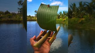 කෙහෙල් කොලෙන් බොට්ටුවක් | How to make a boat with banan leaf 🍃⛵😱 #shorts