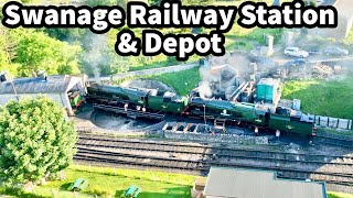 360° Aerial Views of Swanage RAILWAY Station, Depot & STRICTLY BULLEID Steam Locos!