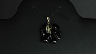 Item 62530 - Genuine Black Jade Elephant Pendant In Solid 10k Yellow Gold