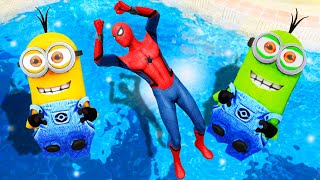 GTA 5 Red Spiderman & Rainbow Minions Crazy Water Ragdoll Jump Fails (Funny Moments)