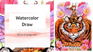 Fairy and Tiger Watercolor Art