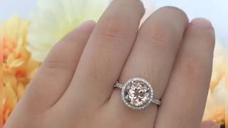 8mm Round Morganite Engagement Ring Diamond Halo Ring