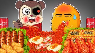 FNF - Max VS Nugget Eating Spicy Noodles & Fried Chicken | Mukbang Animation | ASMR