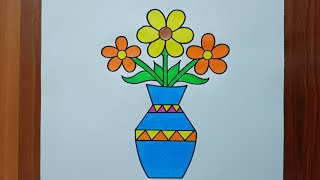 Flower Pot Drawing / Simple Flower Pot Drawing / Flower Vase Drawing / How to Draw Flower Pot