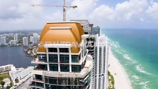 Luxury Acqualina Estates Sunny Isles Beach Construction | August 2021 Aerial Stock Footage