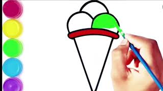 Ice Cream Drawing| How to a draw Cute Ice Cream with Colour easy For Kids and Toddlers easy painting