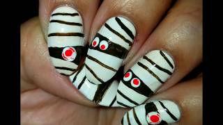 Freehand Halloween Mummy Nail Design