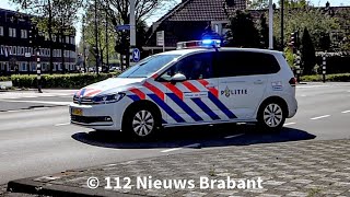 OVD-Politie, ambulance 21-107 en rapid responder 21-343 met spoed naar ongeval op de A2 bij Rosmalen