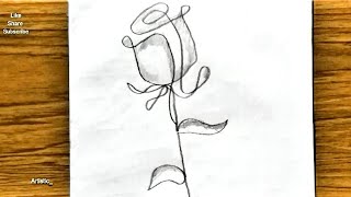 Continuous Line Art  Drawing of A Rose Flower | Rose Drawing in 2 min.