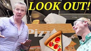 THE PIZZA NEARLY WENT ON THE FLOOR!