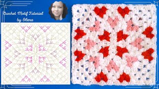 CROCHET PATTERN - 113: Crochet heart square for Valentine's day blanket, 10 rows