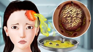 ASMR Removes Lice & Parasitic Maggots on the head | Acne Deep Cleaning Animation