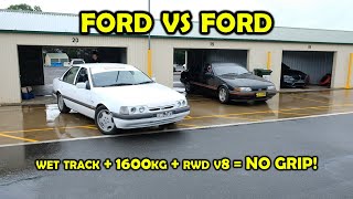 Slippery wet Wakefield Park Raceway in the Fords! ED XR8 Sprint VS EB SXR8