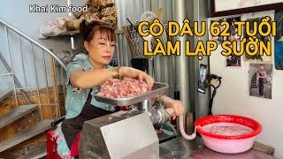 CÔ DÂU 62 TUỔI THU SAO, HOA CƯƠNG quá trình làm lạp sườn, thịt hun khói