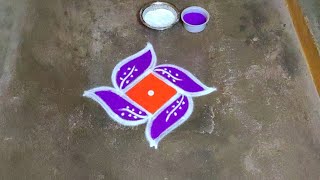 Pongal simple flower colour kolam designs|5 dots sankranthi muggulu|pongal poo colour rangoli 2024