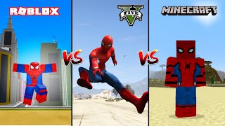 GTA 5 SUPERHERO SPIDERMAN VS MINECRAFT  SUPERHERO SPIDERMAN VS ROBLOX SPIDERMAN - WHO IS BEST?