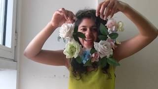 DIY: Flower Crown | Flower crown made with waste plastic flowers and gift wrapping | PinkPepperCorn