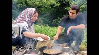 Cooking rice and liver in sheep fat