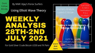 Gold Silver Crude Bitcoin US30 And FX Pairs Weekly Analysis For 28-2nd July 2021 Using Elliott Waves