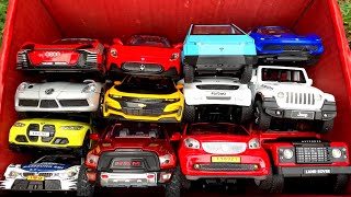 Box Full of Car Toys /Tesla cybertruck, Mercedes SLR, Bmw Dtm, Jeep Wrangler, Ferrari 488, Audi Car