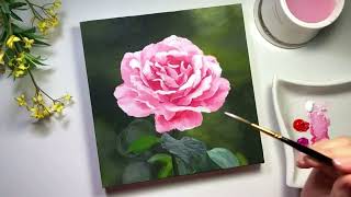 A Pink Rose / Easy Acrylic Painting Tutorial For Beginners Step By Step #275