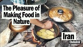 The Pleasure of Making Food in Nature, Gathering Wood and Making Fire. . Fun and Enjoyable