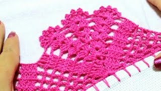 bico/barrado de crochê fácil para pano de prato e toalhas #crochet #crochê #barrado