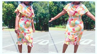 How to cut and sew bodycon dress with cape and flounce.