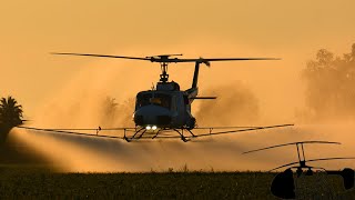 Huey spraying in the Californian sunrise