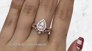 Pear Halo Moissanite Ring and Star Curved Diamond Band Bridal Set