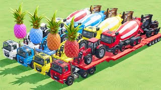 TRANSPORTING TRACTOR LOAD A PINEAPPLE, TRUCK, EXCAVATOR TO GARAGE WITH TRUCK MAN ! FS22 #369