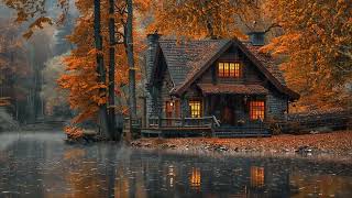 Relaxing Autumn Rain and Lakeside Fireplace: Calming Ambience for Stress Relief and Restful Sleep