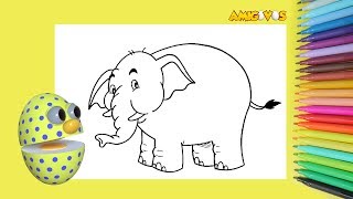 Desenhar e colorir Elefante com Amigovos desenho para criançaS