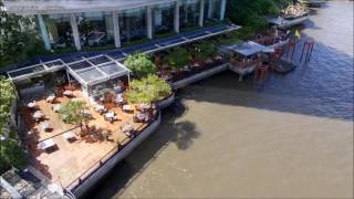 SimToo drone - Aerial view of Shangri-la Hotel, Next2 Cafe by the river in Bangkok