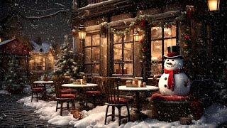 Cozy Winter Coffee Shop Ambience | Snowy Streets & Smooth Jazz Music for Relax, Study, and Sleep