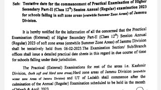 jkbose practical examination update for class 10th,11th,12th