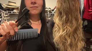 ASMR Wig Install | Hair Loss Friendly 💜 (hair, comb, spray, foam, cape, trim, curler, typing sounds)